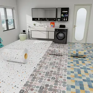Wallpaper Lantai Tempel Tahan Air 61x200cm Perekat Diri Lantai PVC Stiker Non-Slip Toilet Dapur Balkon Stiker Rumah Tangga Renovasi Stiker Dinding Dekoratif Kamar