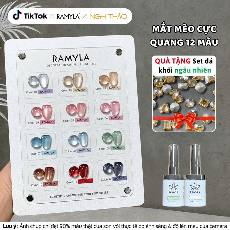Set sơn gel mắt mèo cực quang RAMYLA 12 màu Tặng set đá khối ngẫu nhiên
