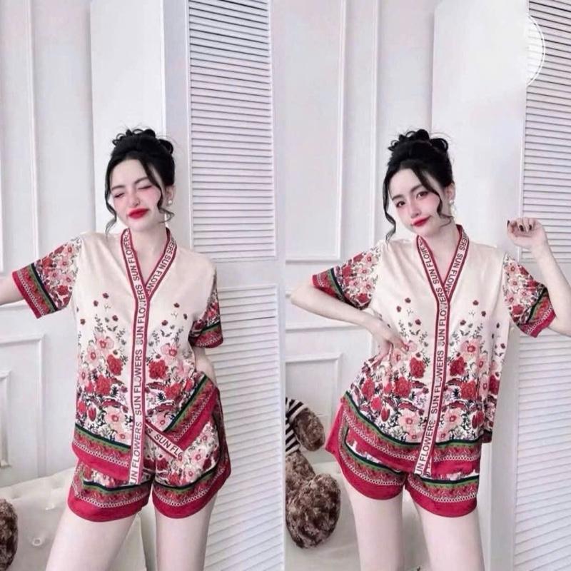 Set đồ bộ đùi pijjama chất liệu vải lụa Latinh mềm mịn mát đẹp dành cho phụ nữ 5