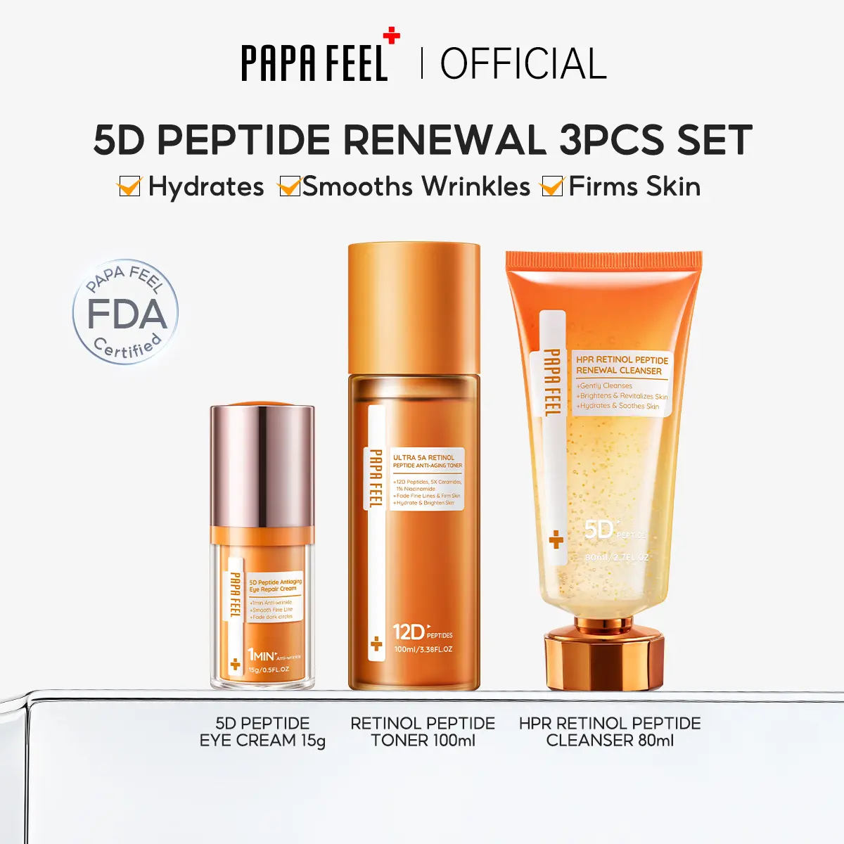 PAPA FEEL [FDA] 【5D PEPTIDE RENEWAL 3PCS SET】Retinol & Peptide