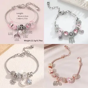 Gelang Tangan Wanita PAND0RA Charms DIY  Rantai Titanium Bracelet Serut Bangle Klip Gamora Original Hati Simpel dan Elegant