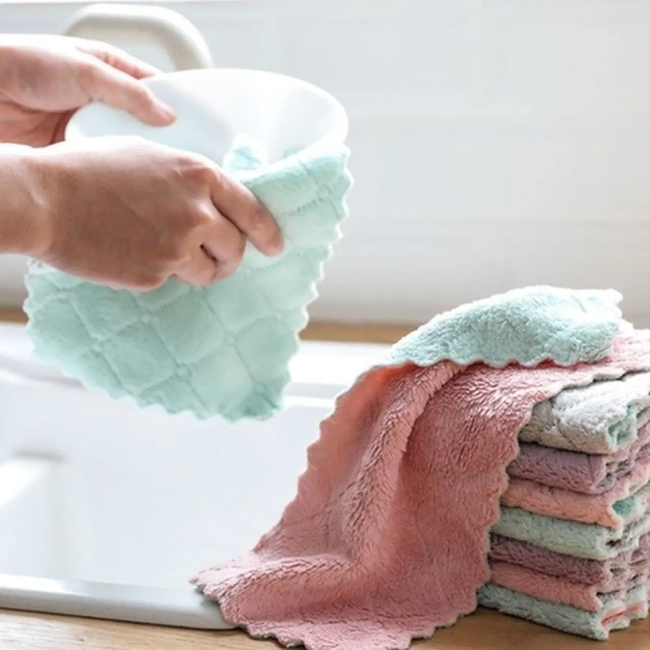 1PC New High-quality Long-lasting Non-stick Oil Rags Super Absorbent Microfiber Hand-free Rags Used Washable Reusable Absorbent Water For Home Cleaning Kitchen Essential Tools Good Home Rags