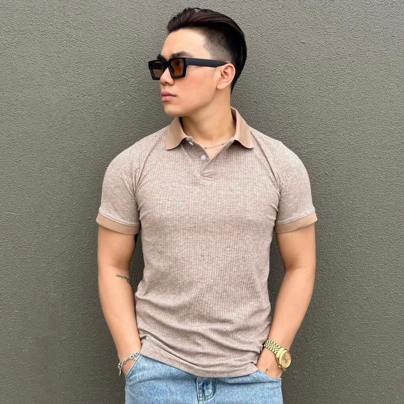 Áo POLO Nam chất liệu vải dệt vân Co giãn đa chiều Mềm mịn Thoáng mát. Form Fit Body Đàn hồi Thấm hút mồ hôi tốt - Menswear Có Cổ Shirt