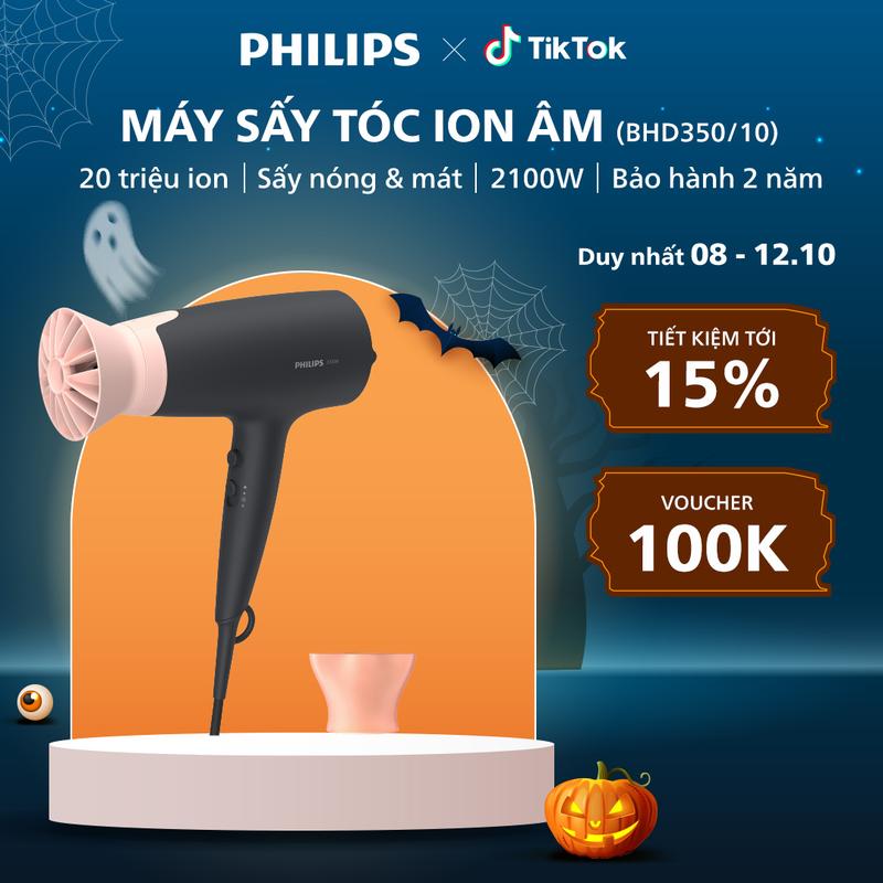 Máy sấy tóc Philips BHD350/10 - Công suất 2100W, phụ kiện ThermoProtect đi kèm - dành cho Nữ, Cho Bé