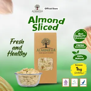 Almonesia - Sliced Almond 1Kg - Kemasan 2x500gr (Topping Slice/ Kacang Slice/ Slice Kacang/ Kacang Topping)