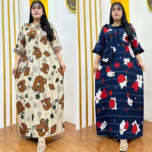 Midi Dress quella motif karakter viral terbaru bahan rayon premium tebal nyaman adem busui aktif