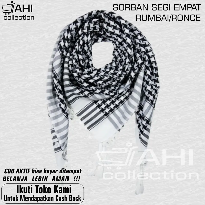 Sorban Shemagh, Sorban Rumbai Almina Motif Jagung Surban Ronce Haji Segi Empat Bahan Lembut Berkualitas 0