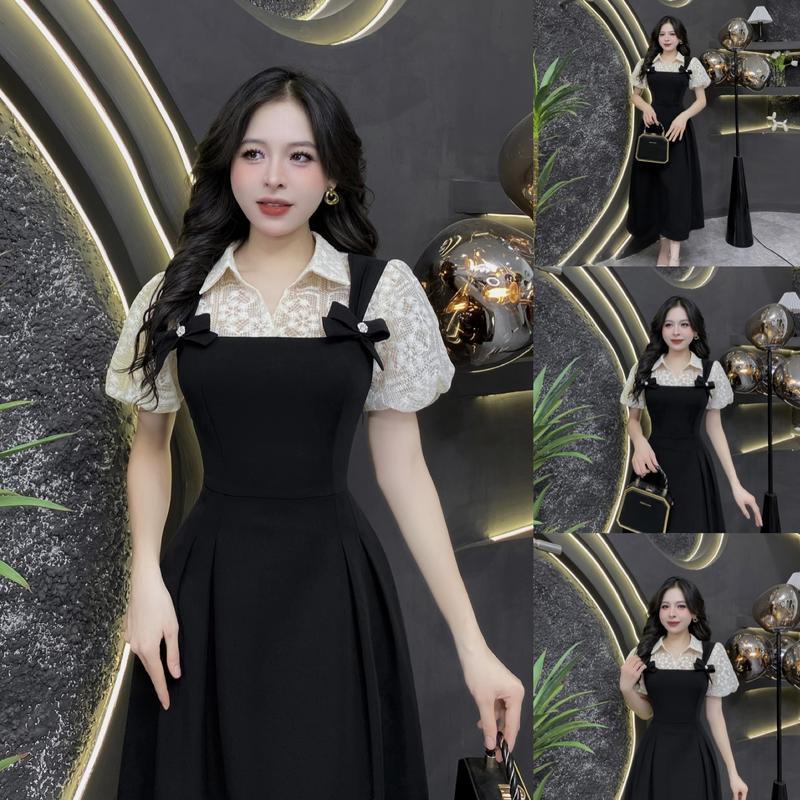 BF67 - Váy Thiết Kế Evii dành cho nữ, Đầm thiết kế cổ đức, phối ren lưới hoa nổi, nơ liền dáng A xòe dài phù hợp đi làm, đi chơi và đi dự tiệc. Có Bigsize Women Dress