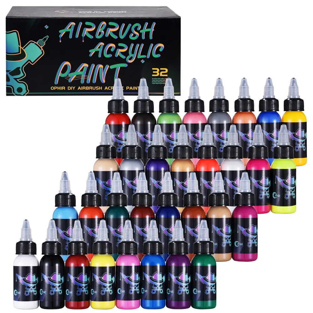 OPHIR Acrylic Airbrush Paint for Model Hobby, Shoes, Leather Painting-24 Colors Acrylic Paint-Easy to Clean with Water
