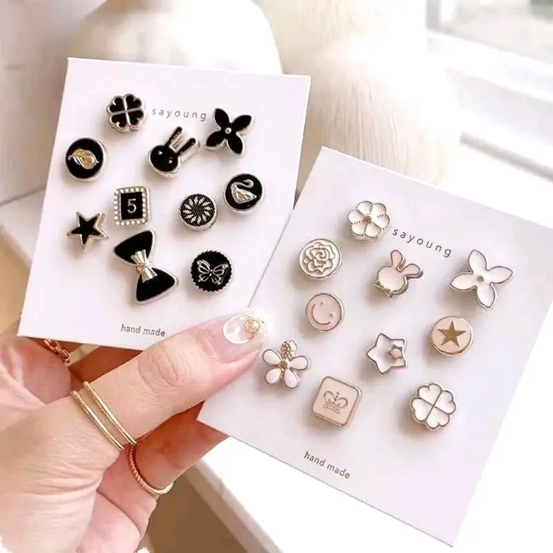 Set Bros 10Pcs Motif Bunga Kelinci Bintang Pin Bross Mini isi 10 Pcs Fashion Wanita Kancing Hiasan Baju Hijab