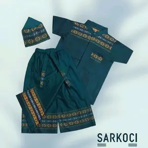 Stelan Baju Koko Muslim Anak laki-laki Usia 1-12 Tahun Motif dongala Bahan Katun - Sarkoci Anak - Sarung Koko peci anak cowok tangan pendek
