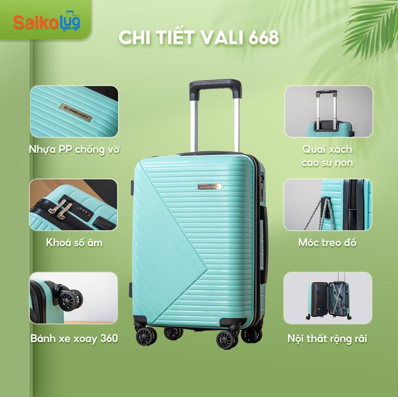 Vali Hùng Phát Vali Du Lịch 668 Nhựa PP Siêu Bền Chống Bể Vỡ - Bảo Hành 5 Năm 1 Đổi 1