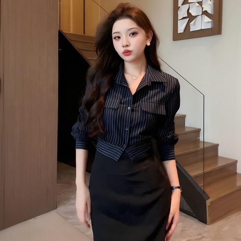 Product Introduction of Áo sơ mi sọc đơn hàng khuy tay dài dáng ôm vừa vặn thanh lịch 4