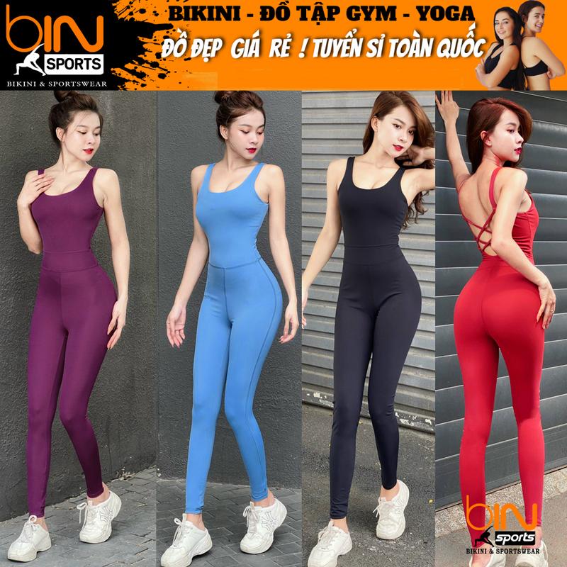  Set jumpsuit liền thân nữ tập gym yoga aerobic thể thao kèm mút chất liệu thun poly co dãn BINSPORTS BD160 