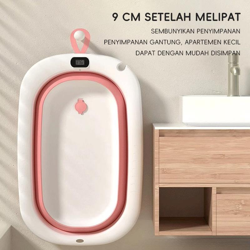 ⚡SUBSIDI 80%⚡ APEXGLOW Bak Mandi Bayi Lipat Portable Dengan Pengukur Suhu & Bantal Mandi Foldable Baby Bath Tub Anti Slip Anti Tenggelam Baby Bath Helper 7