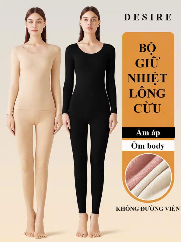 Đồ bộ giữ nhiệt nữ mùa đông siêu nhẹ ấm áp vải Nhung lót Len Cashmere không đường viền dành cho nữ giới Women winter warm AGN-002