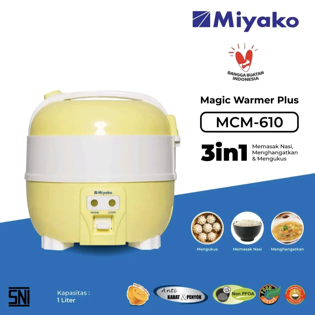 Magic com Miyako tipe 610 penanak nasi(1.0 liter) serbaguna yang tahan lama dan anti lengket Cooker Listrik Pemanas