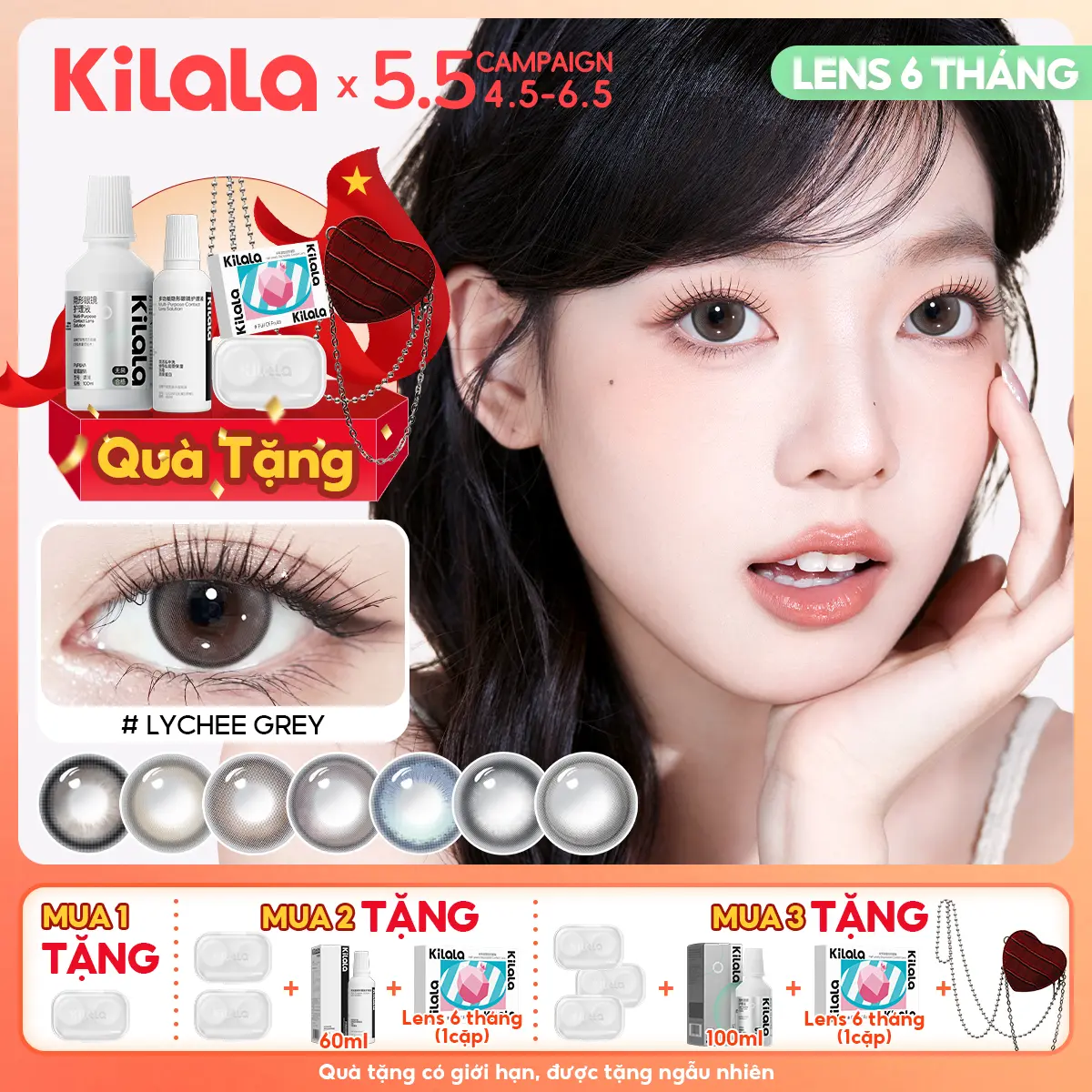 Kính áp tròng Kilala lens 6 tháng màu đen xám nâu DIA 14.2-14.5mm độ cận 0-7 màu sắc tự nhiên không kén tone makeup lựa chọn tốt cho chụp kỷ yếu Nữ Women