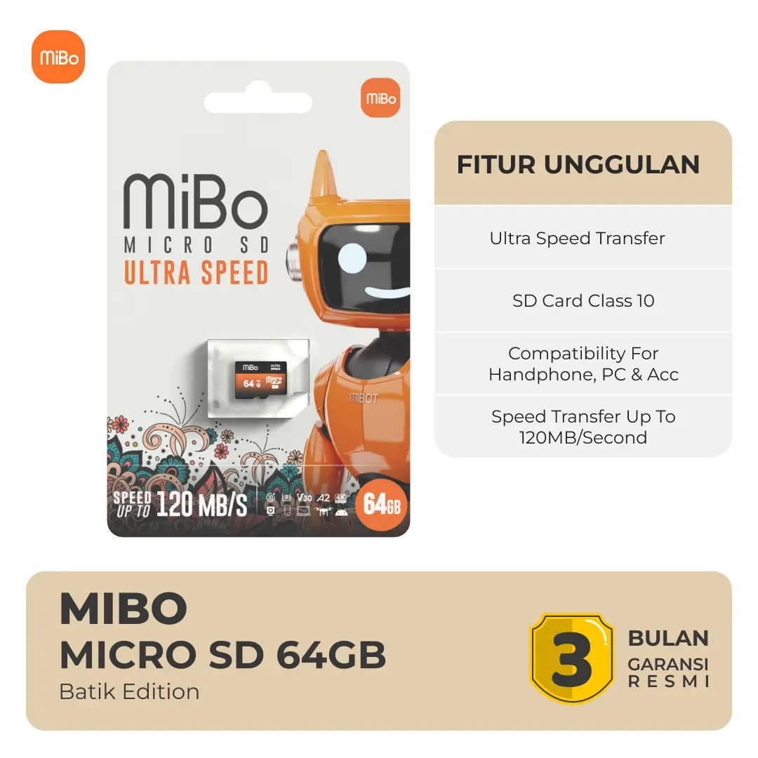 Mibo Micro SD Ultra Speed 64GB Original 120Mbps MicroSDHC  - Penyimpanan
