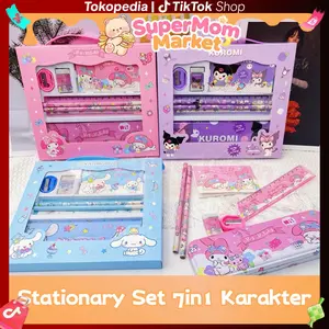 Kotak Pensil Anak Set 7in1 Stationery Untuk Hadiah Anak Sekolah Sanrio /Alat Tulis Set Kotak Pensil Karakter Kuromi Murah Lucu paket