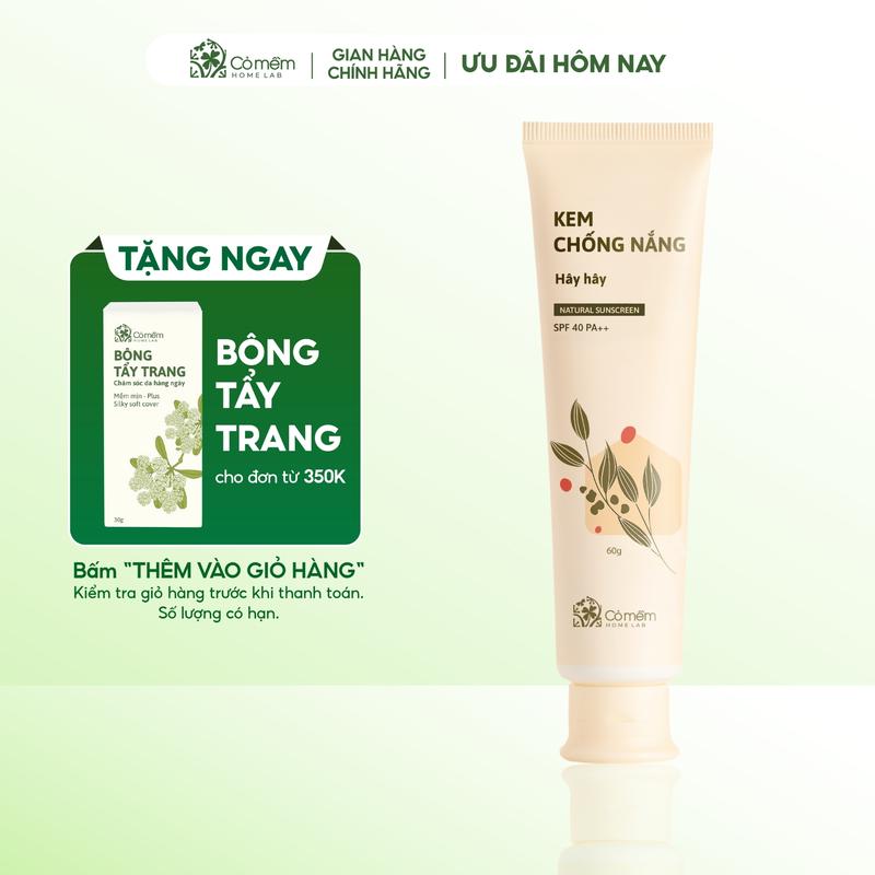 Kem Chống Nắng Thiên Nhiên Thấm Nhanh An Toàn Cho Da Hây Hây SPF 40, PA ++ Cỏ Mềm 60g Sunscreen Skincare