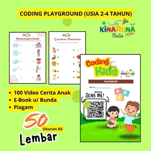 Kinaruna Studio Happy Coding & Belajar Coding Anak Aktivitas 50 Lembar A5 100 Video Cerita Anak Piagam
