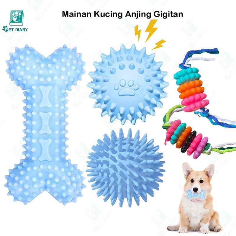 Mainan Kucing Gigitan Kunyah Untuk Anjing dan Kucing Pet Chew Toy TPR Bentuk Tulang Bola Bunga 1