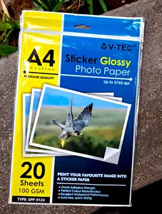 V-TEC Glossy Sticker Photo Paper A4 100 gsm - Kertas Foto Stiker Photopaper 1 Pak 20 Lembar