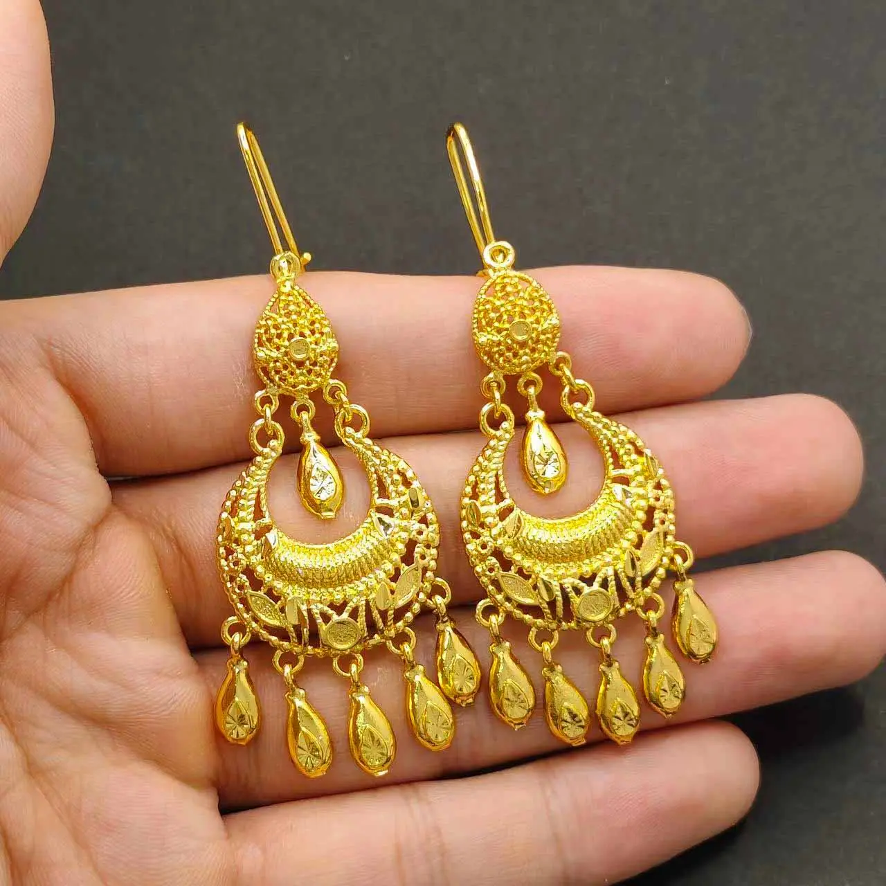 Fashion Retro Indian Copper Brass Wedding Decoration Daily Jewelry Gold Plated Hooks Dangle Earrings For Women