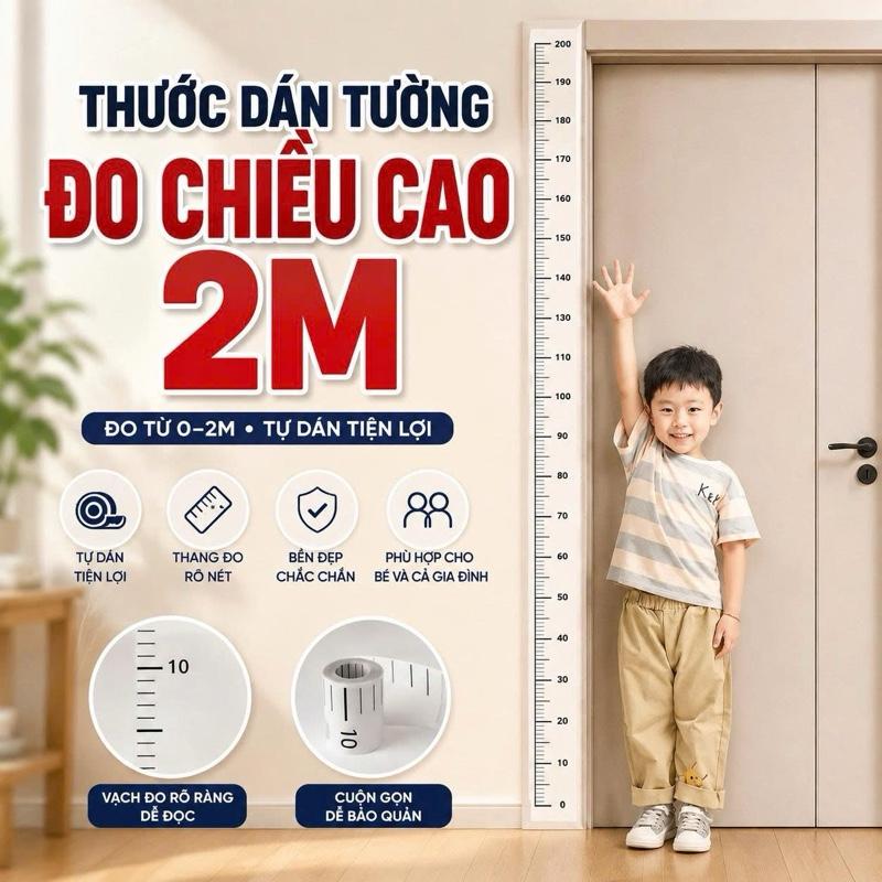 Miếng dán tường nhà đo chiều cao cho bé và người lớn 2m