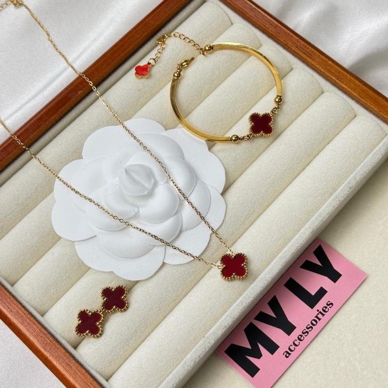 Set Trang Sức Vòng Tay Cỏ 4 Lá Titan Không Gỉ-M026