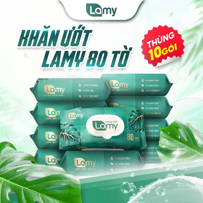 Khăn giấy ướt Lamy, gói cao cấp loại 80 tờ không mùi mềm mịn an toàn cho da nhạy cảm
