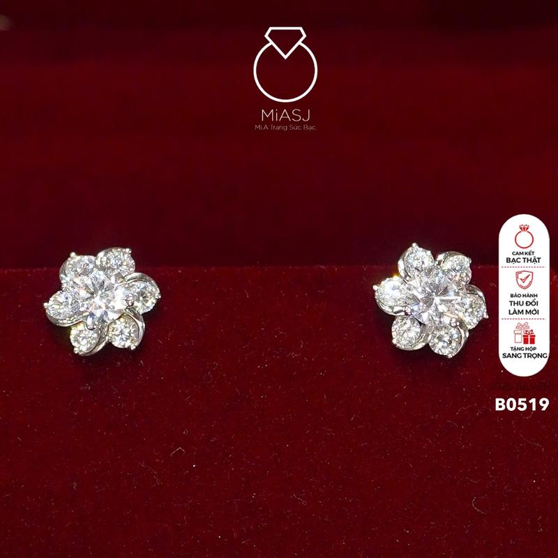 B0519 - Bông tai nữ hoa 6 cánh chốt vặn Bạc S925 xi bạch kim cao cấp MiASJ
