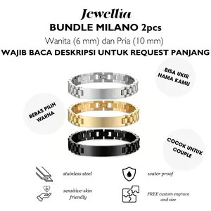 [PROMO BUNDLE] Milano 2pcs Custom Couple Bracelet Titanium Stainless Steel Anti Karat Silver Gold Black Gelang Energi Positif Bisa Custom Nama & Inisial Cocok untuk Kado Pacar Hadiah Anniversary