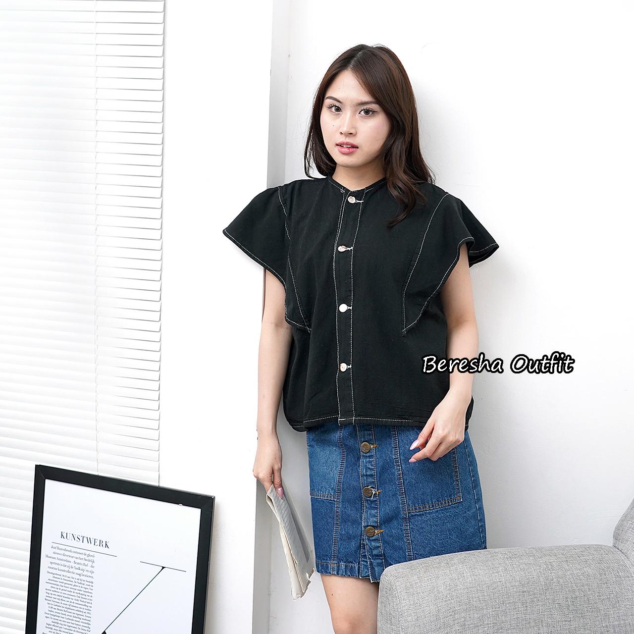 Beresha Outfit Lxia Vest Atasan Jeans Wanita Model Rompi Oversize Bahan Jins Hitam