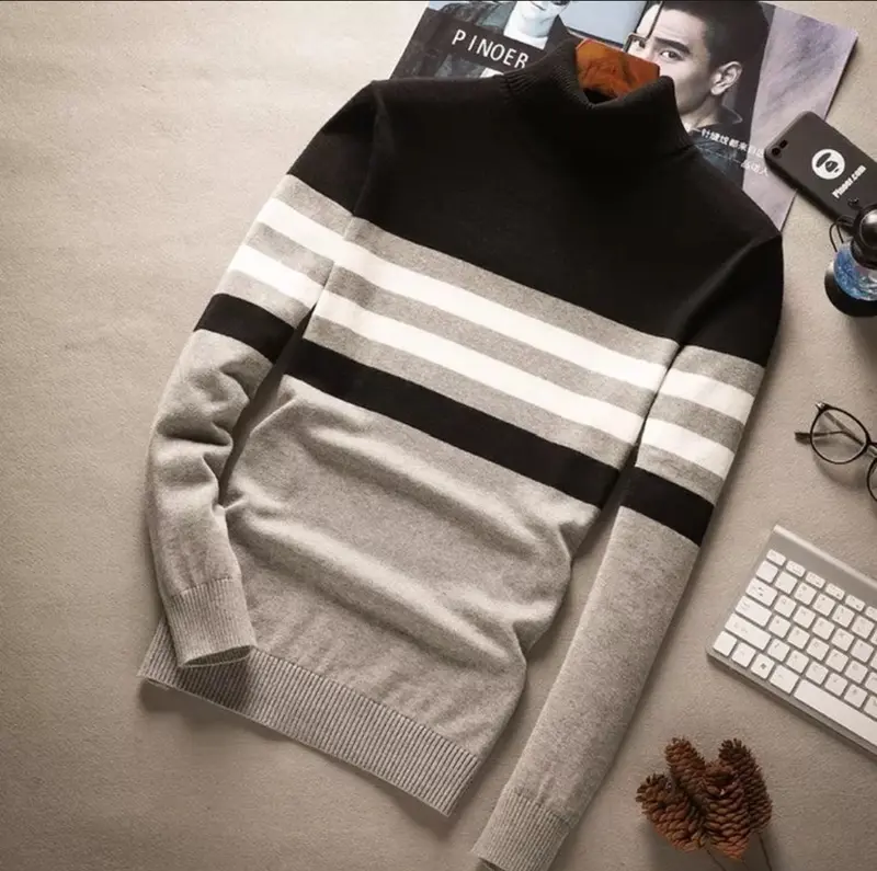MF Sweater Rajut Pria Turtleneck Korean Style Slim Fitting Knite Wear / Baju Jaket Kerah Tinggi Lengan Panjang Tebal LN CROSS 2
