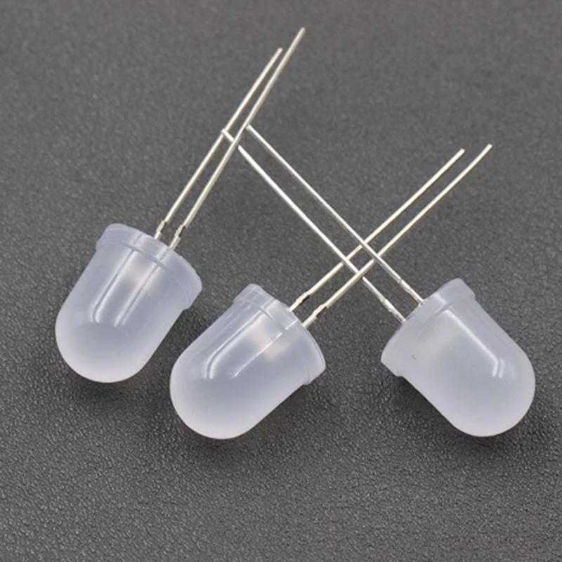 Product Introduction of 10PCS 10MM round head with edge mist long foot red yellow blue green white warm white LED light bead F10 opal white light 9