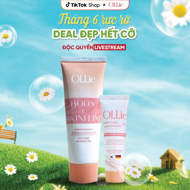 [DEAL LIVE SIÊU HỜI]_KTL803 COMBO 1 OLLIE Kem Tẩy Lông Body Nam Nữ, Hỗ Trợ Tẩy Lông Nhanh Chóng Kèm 1 OLLIE Gel Dưỡng Giúp Da Mềm Mịn Tặng 1 Que Gạt tay wax long vung kin bkn kemtaylong