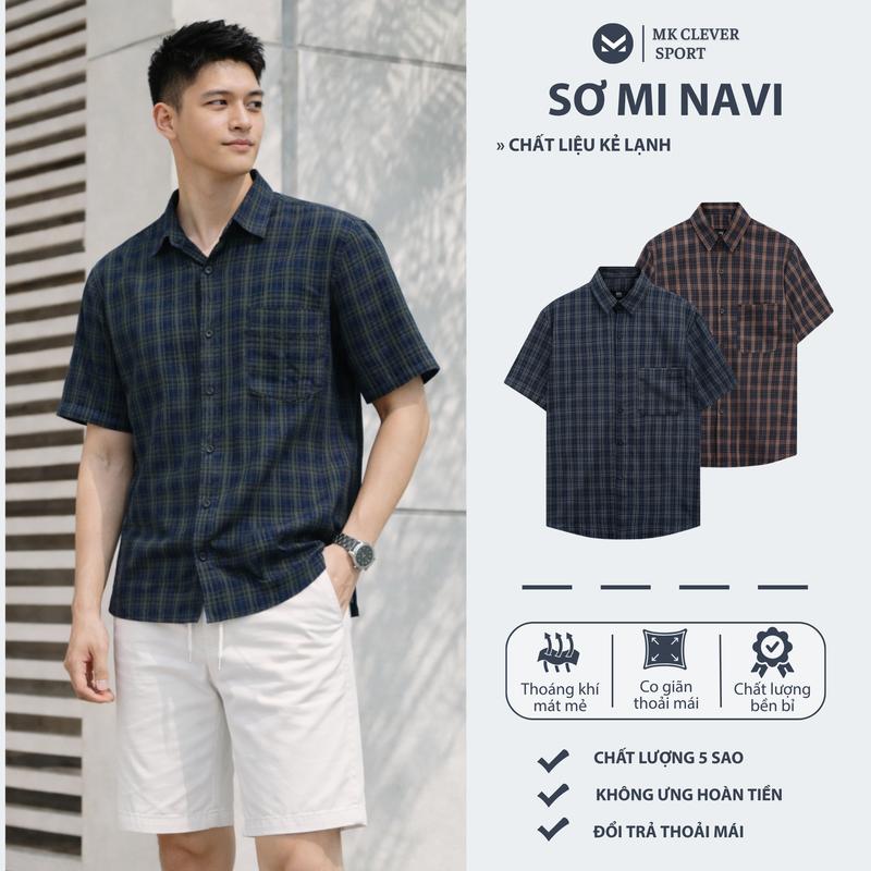  Áo sơ mi Cổ Đức Navi MK CLEVER họa tiết kẻ sọc Chất liệu vải kẻ lạnh siêu đẹp form dáng trẻ trung Menswear Nam 