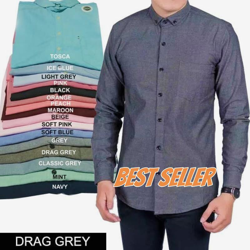 Kemeja Pria Dewasa Lengan Panjang Warna Dark Grey Kasual Slimfit Hem Cowo Formal Baju Casual 0