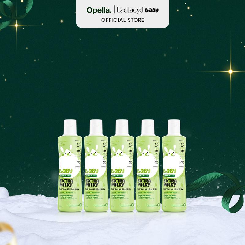  Bộ 5 chai Sữa Tắm Gội Trẻ Em Lactacyd Baby Extra Milky Làm Sạch Dịu Nhẹ và Dưỡng Ẩm Vượt Trội 250ml chai 