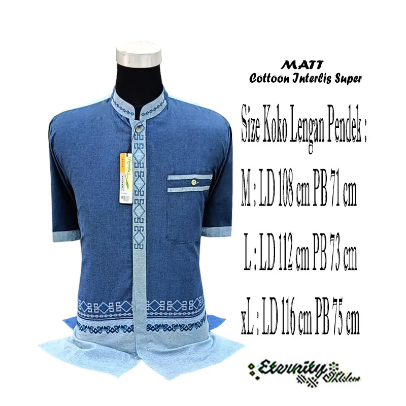 Eternity Moslem Baju Koko Pria Dewasa Bordir Lengan Pendek Muslim Kombinasi  Katun Atasan Motif Baju Koko Baju Koko 1