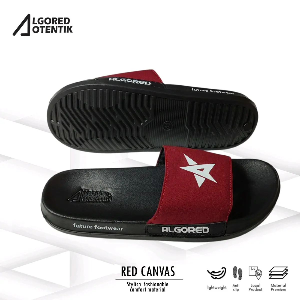 Algored Sandal Slop Pria Rainbow  kanvas Merah maron motio bintang Sendal slippres sandal slip one peria dan wanita Hitam Shoes