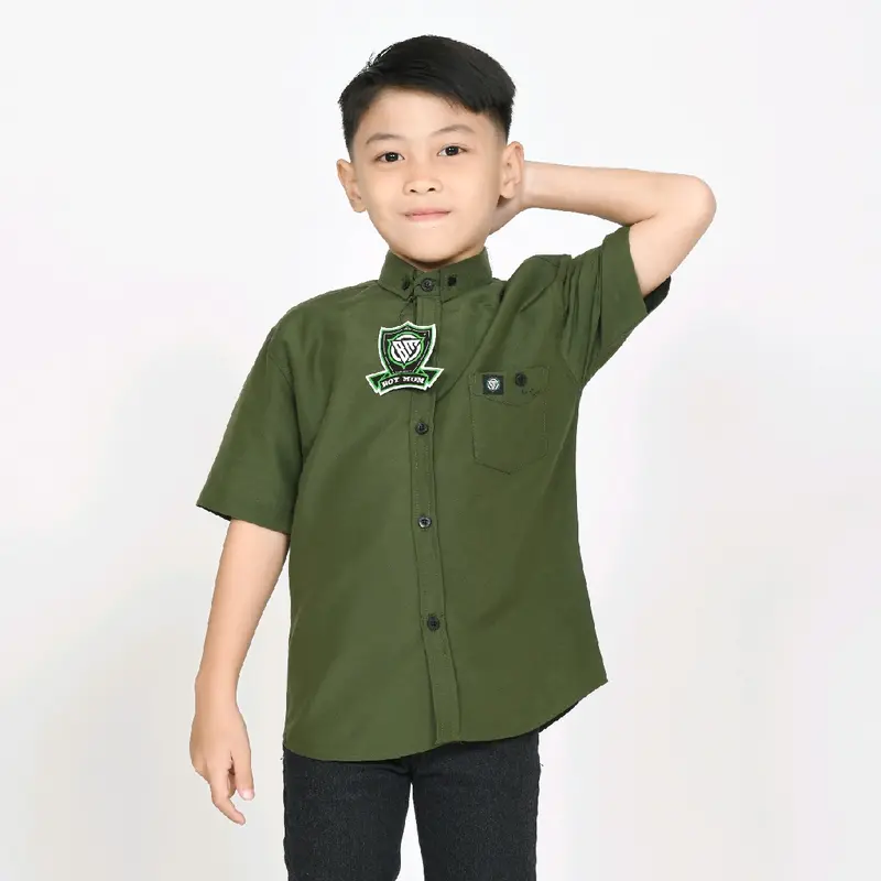 Army Kemeja Polos Couple Ayah dan Anak Lengan Pendek Kemeja Pria Dewasa Dan Anak Laki Laki Warna HIJAU ARMY Fashion Baju Katun Panjang Santai Navy Hitam Keluarga Putih 7