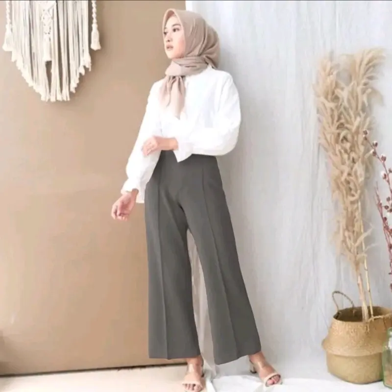 CELANA KULOT GARIS  WANITA BAHAN SCUBA PREMIUM CELANA KEKINIAN TERLARIS Panjang Tebal Melar Basic Basic Garis Karet Nyaman Hitam Formal Standar Putih Mocca Navy Hijau Biru Army 5