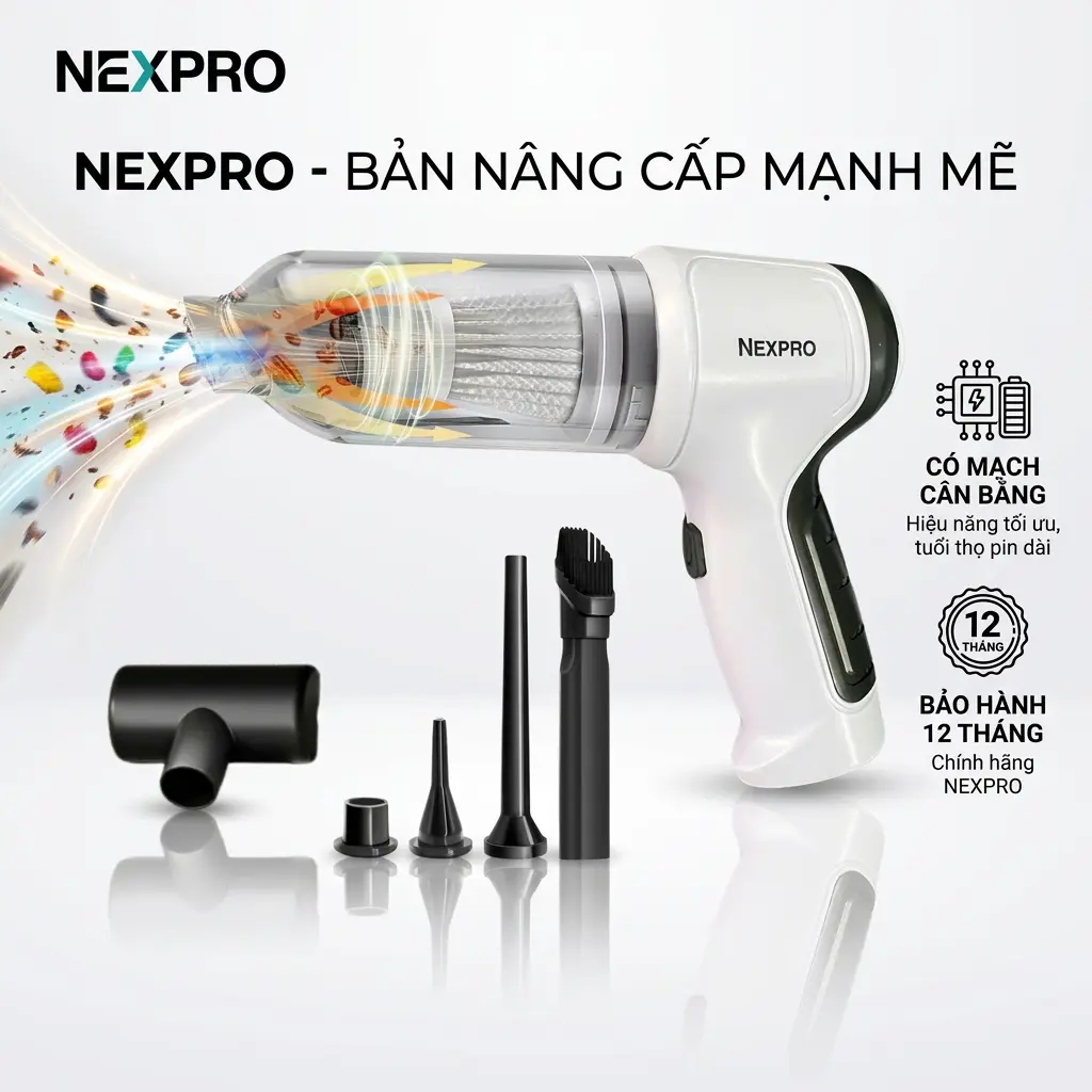 Máy Hút Bụi Cầm Tay NEXPRO Phiên Bản Nâng Cấp Cánh Nhôm Lực Hút 9000Pa Hút Khỏe Cho Ô Tô Sofa Và Bàn Thờ Dung Lượng Pin Cao Tiện Lợi