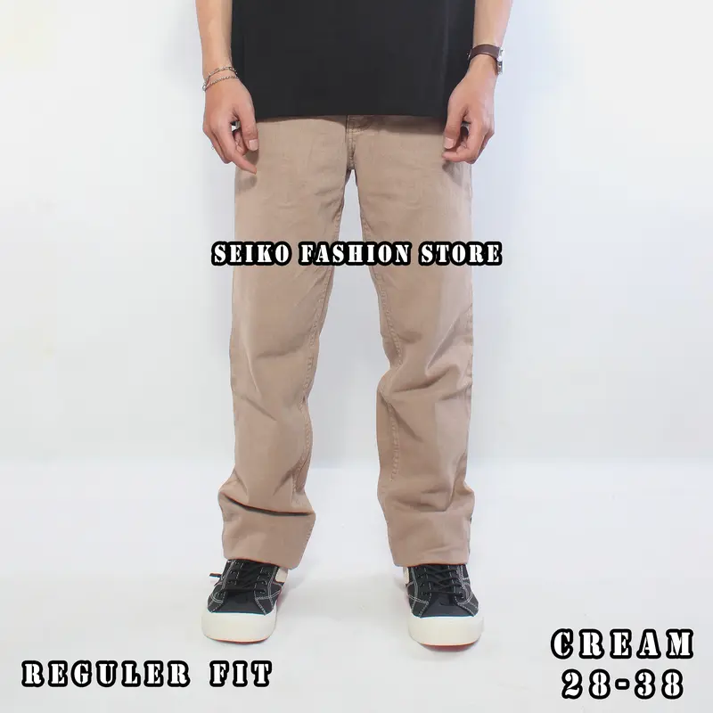 Celana Jeans Standar / Reguler Fit Cream Pria 0