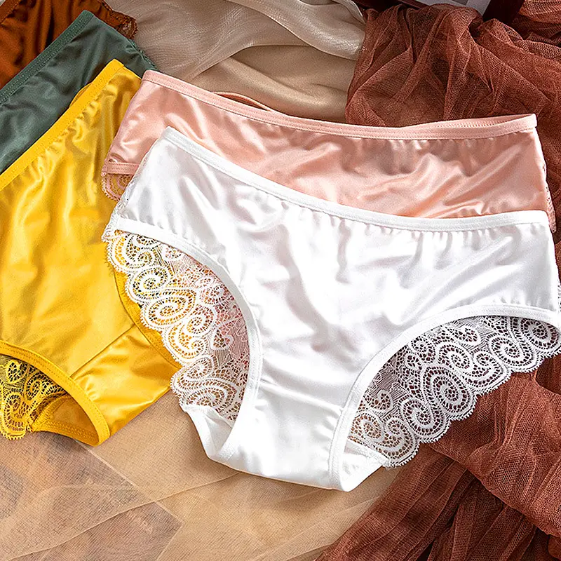 Quần Lót Ren Satin Cho Nữ, Quần Lót Gợi Cảm Bằng Lụa Băng, Màu Trơn, Đồ Lót Thoáng Khí Không Đường May, Quần Lót Rỗng, Dây G Lưới Nhẹ, Bộ Sưu Tập Mới 4
