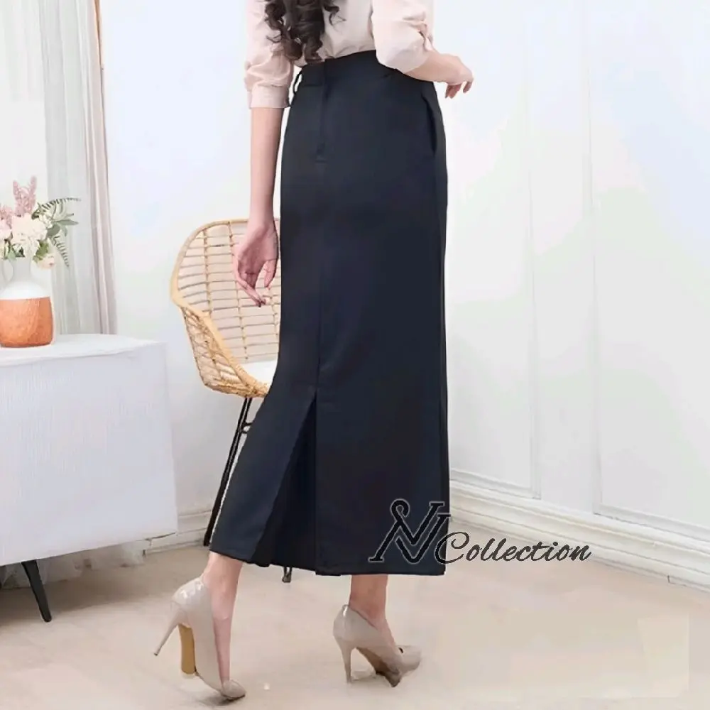 Rok Kerja Kantor Span Belah Belakang Rempel Bahan Twist Licin