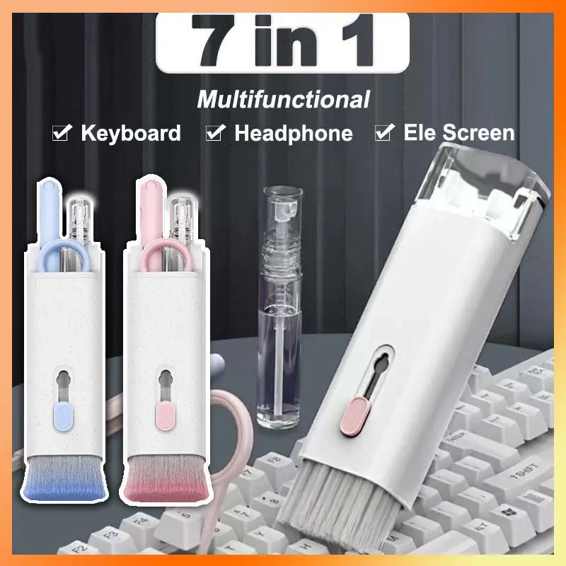 Set sikat pembersih keyboard komputer multifungsi tujuh dalam satu, pembersih headset Bluetooth portabel, dan penarik kunci artefak penghilang debu Silikon Spons